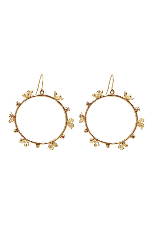 Flower Pearl Rhinestone Earrings Abwhite Gold