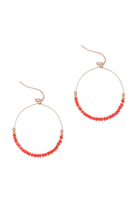Glass Bead Round Earrings Coral