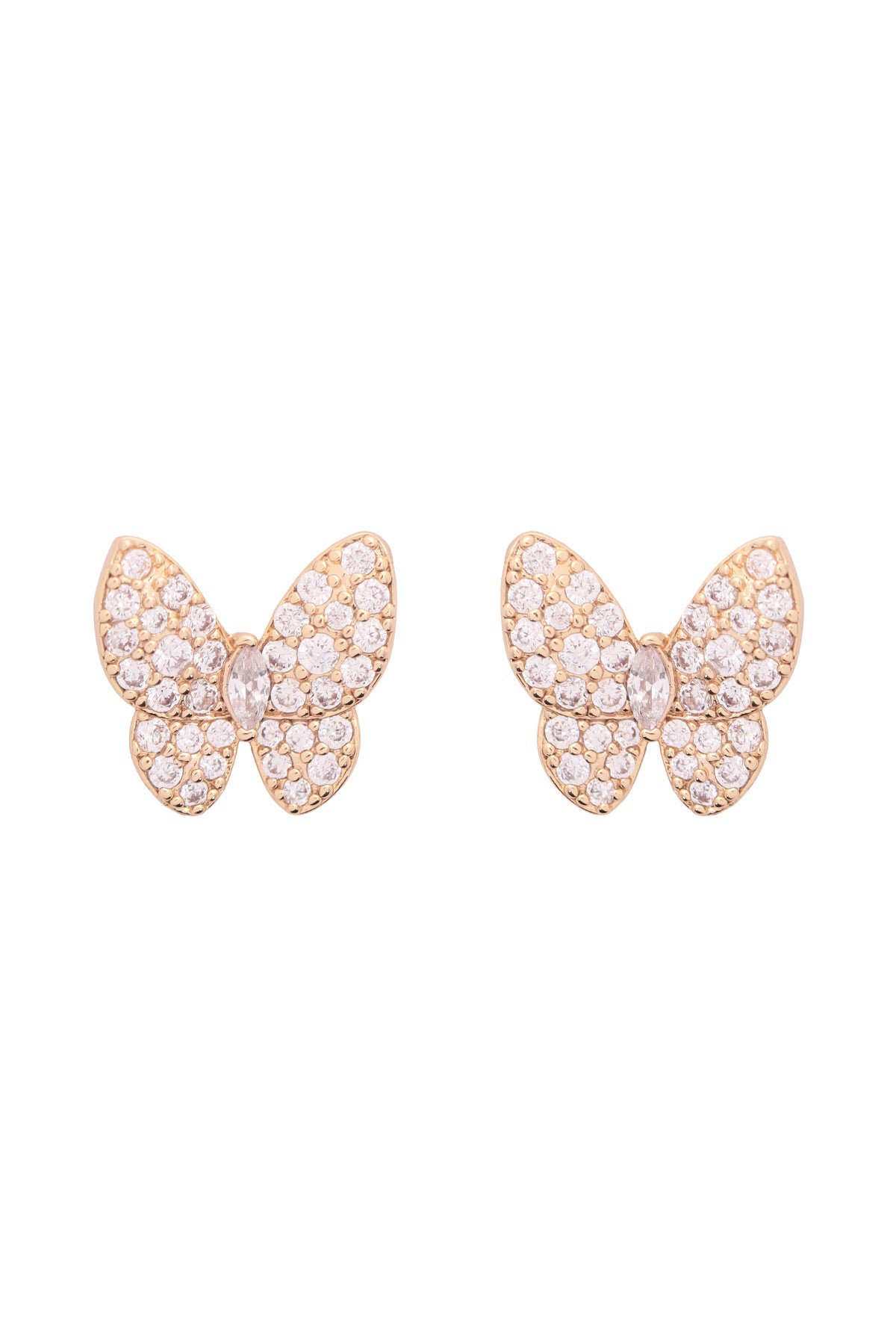 Cubic Zirconia Pave Butterfly Stud Earrings Gold