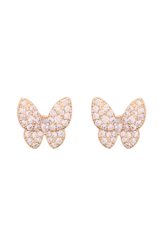 Cubic Zirconia Pave Butterfly Stud Earrings Gold
