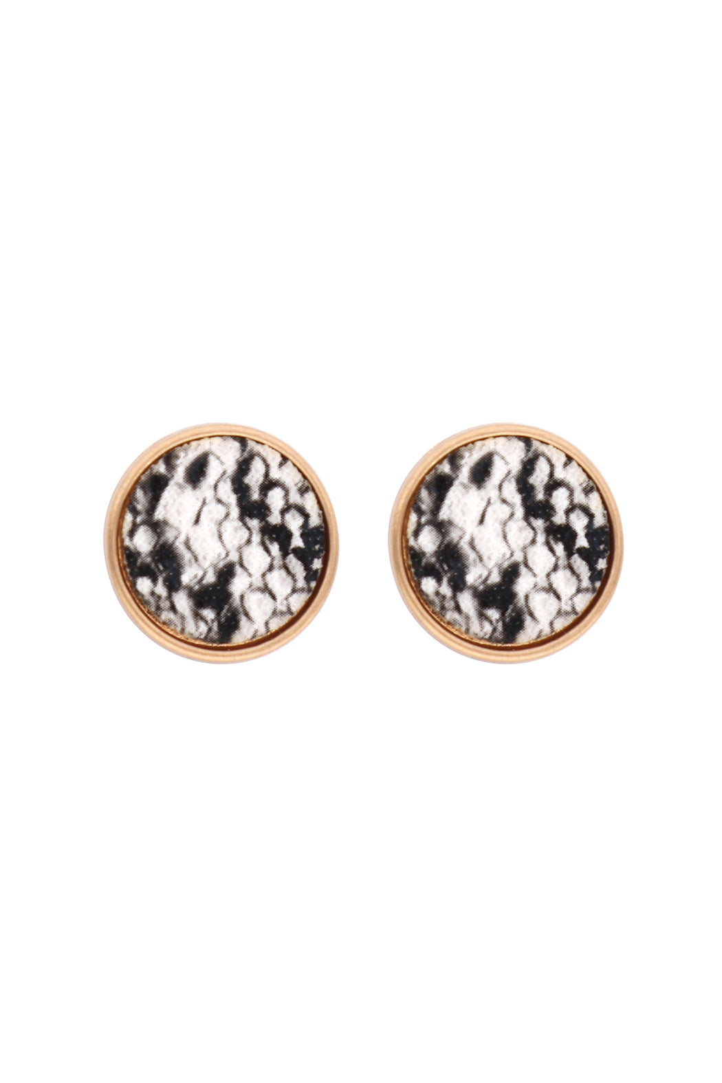 Round Shape Snake Print Stud Earrings White Matte Gold