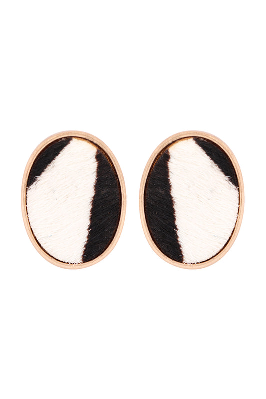 Oval Shape Leopard Print Earrings White /1Pc
