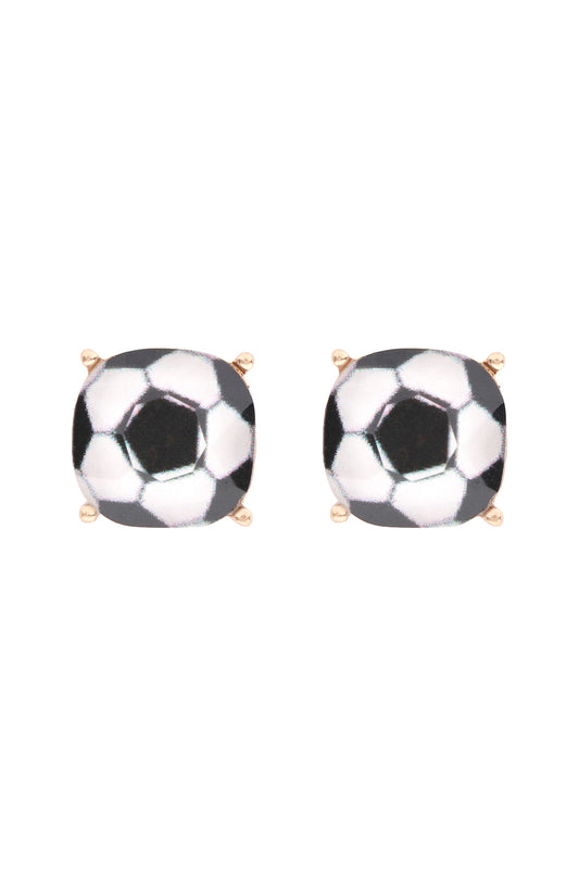 Sports Cushion Cut Soccer Stud Earrings