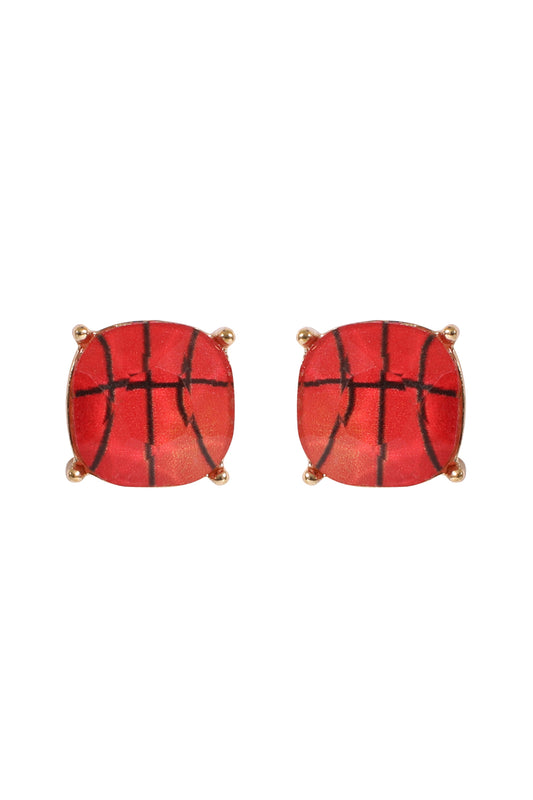 Sports Cushion Cut Basketball Stud Earrings
