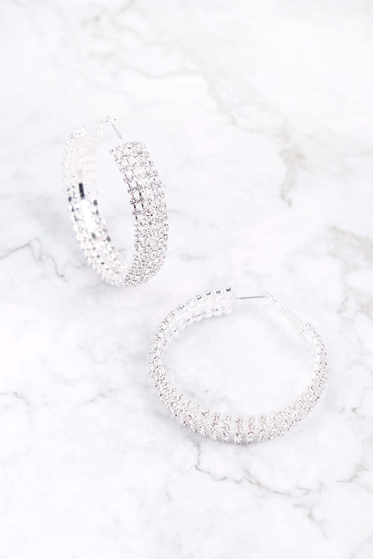 Rhinestone Line Hoop Earrings Crystal