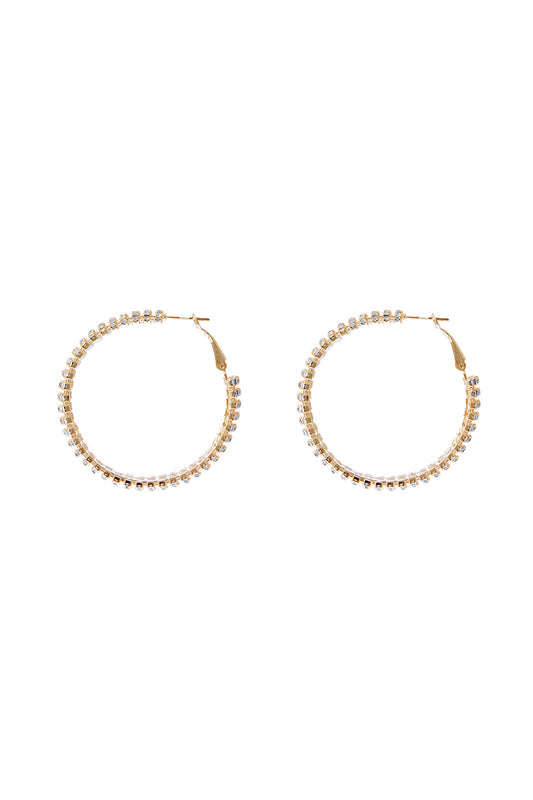 Rhinstone 5 Line Hoop Earrings Crystal Gold