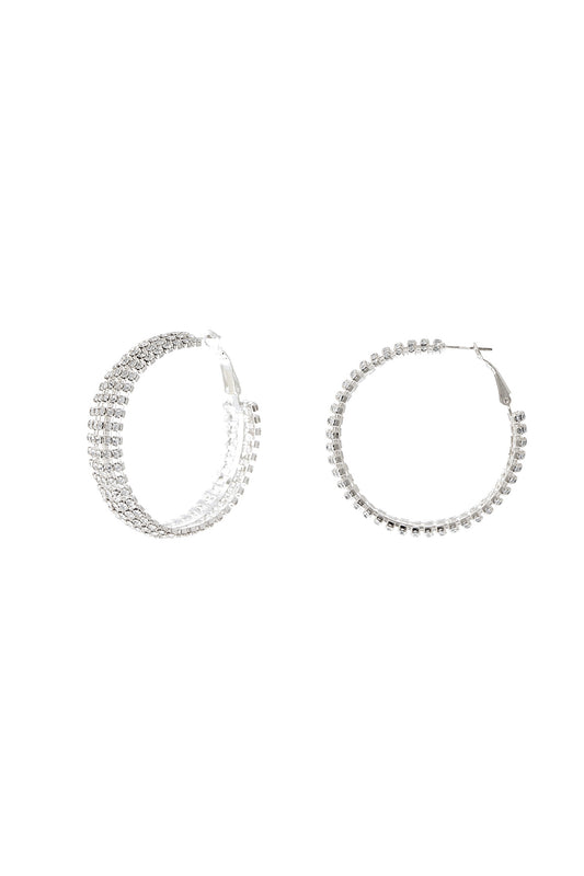 Rhinestone Line Hoop Earrings Crystal