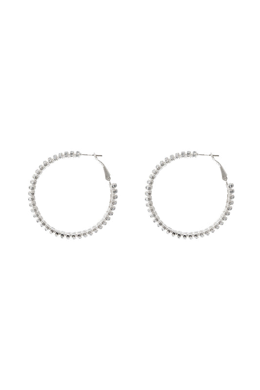 Rhinestone Line Hoop Earrings Crystal Silver