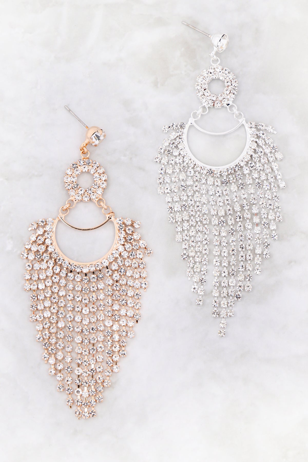 Circle Drop Fringe Cubic Zirconia Earrings