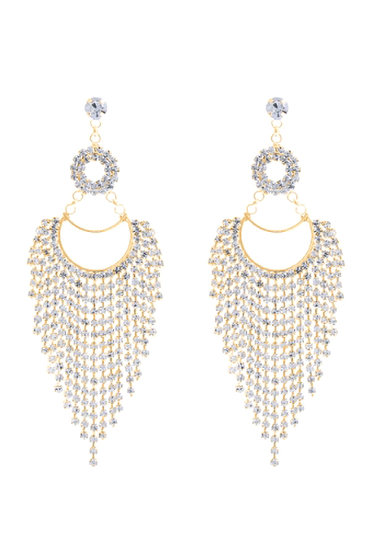 Circle Drop Fringe Cubic Zirconia Earrings Crystal Gold