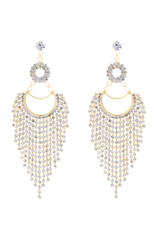 Circle Drop Fringe Cubic Zirconia Earrings Crystal Gold