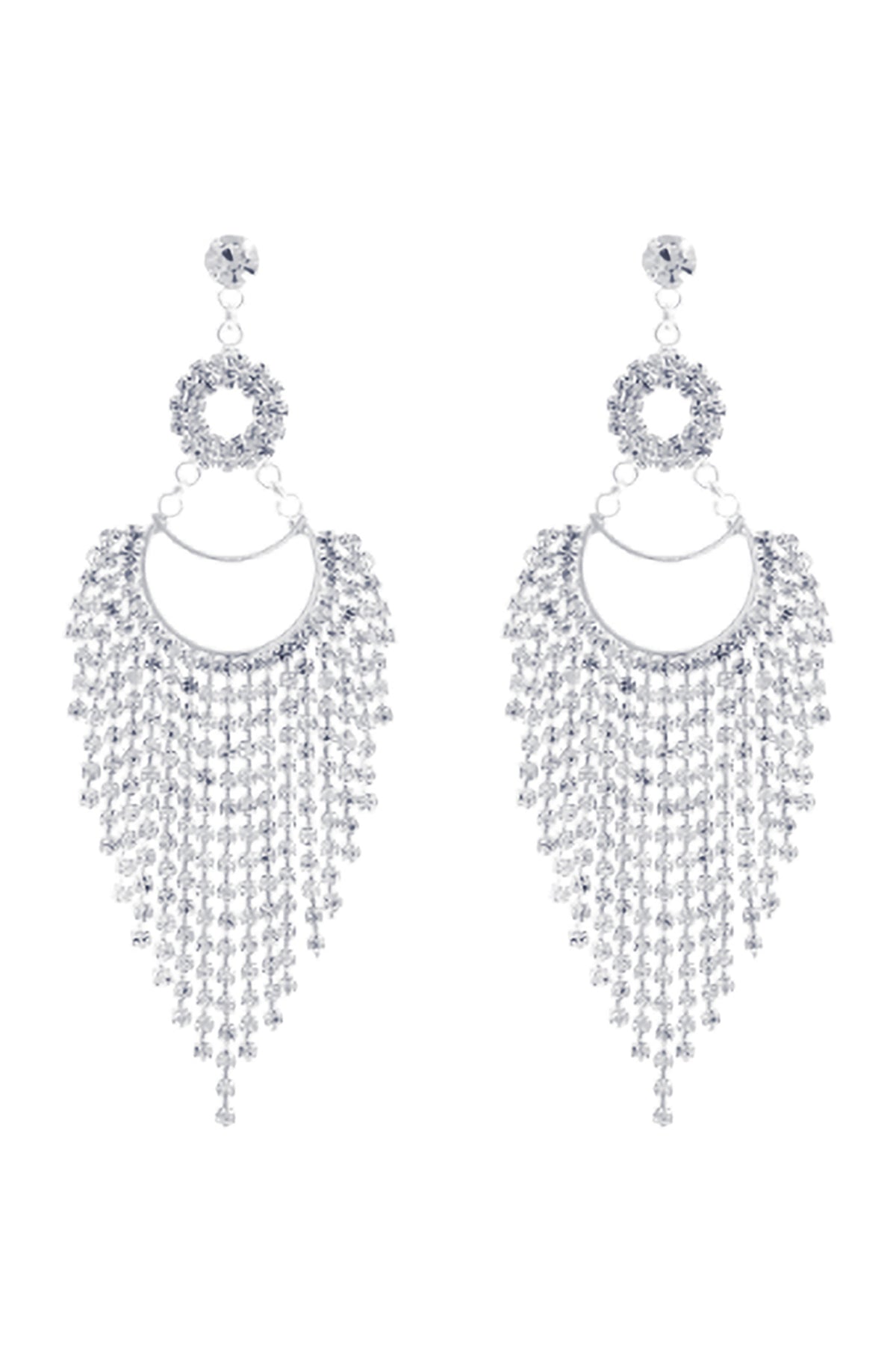 Circle Drop Fringe Cubic Zirconia Earrings
