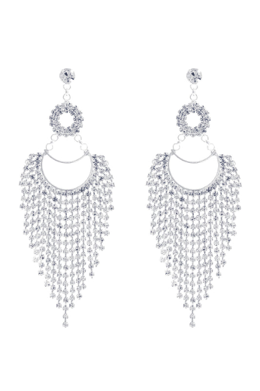 Circle Drop Fringe Cubic Zirconia Earrings