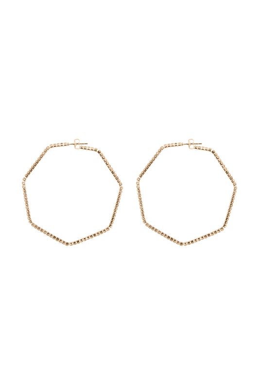60MM Heptagonal Wire Hoop Textured Earrings Crystal Gold