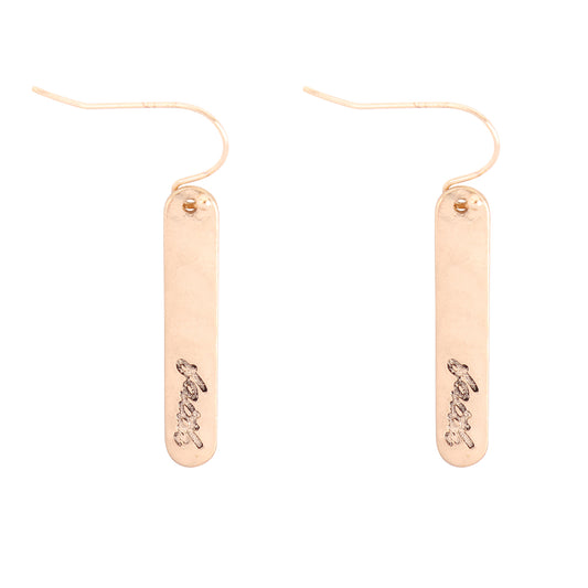 Faith Bar Drop Fish Hook Earrings Matte Gold