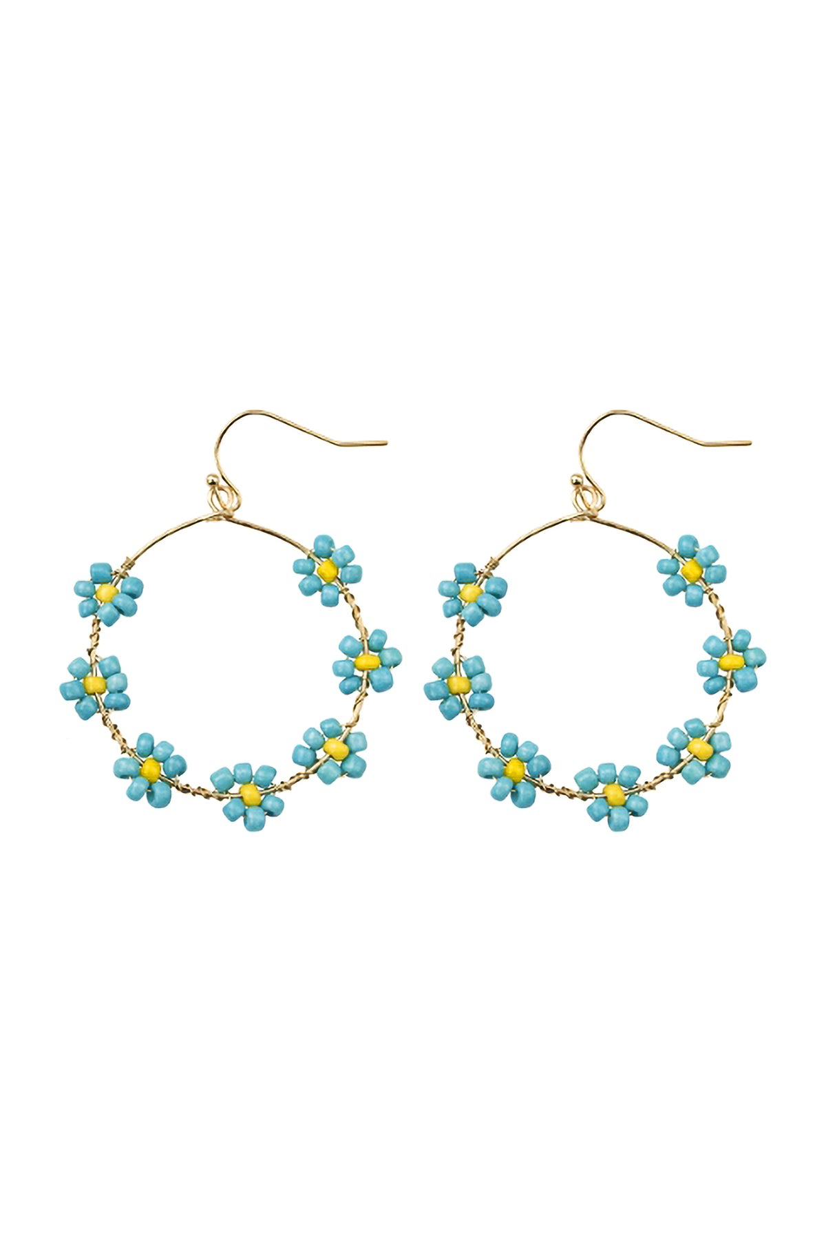 Flower Bead Loop Fish Hook Earrings Tur2uoise