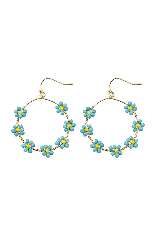 Flower Bead Loop Fish Hook Earrings Tur2uoise