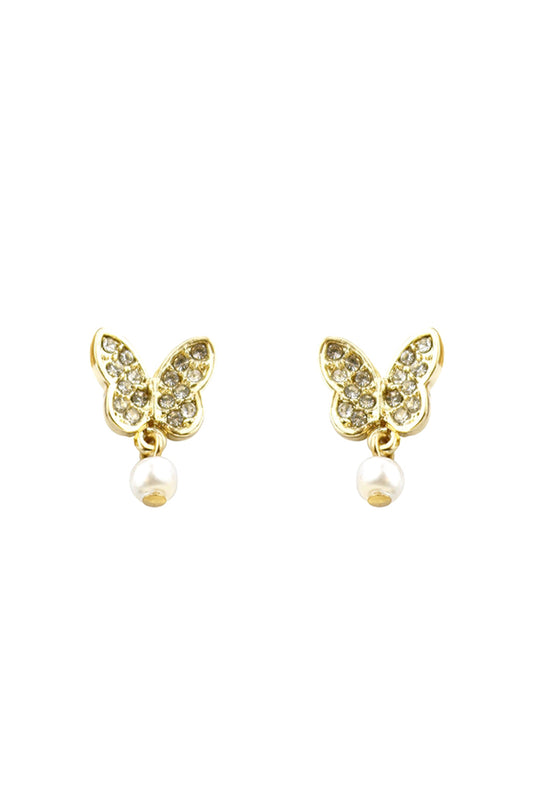 Butterfly Pearl Dangle Earrings White Gold