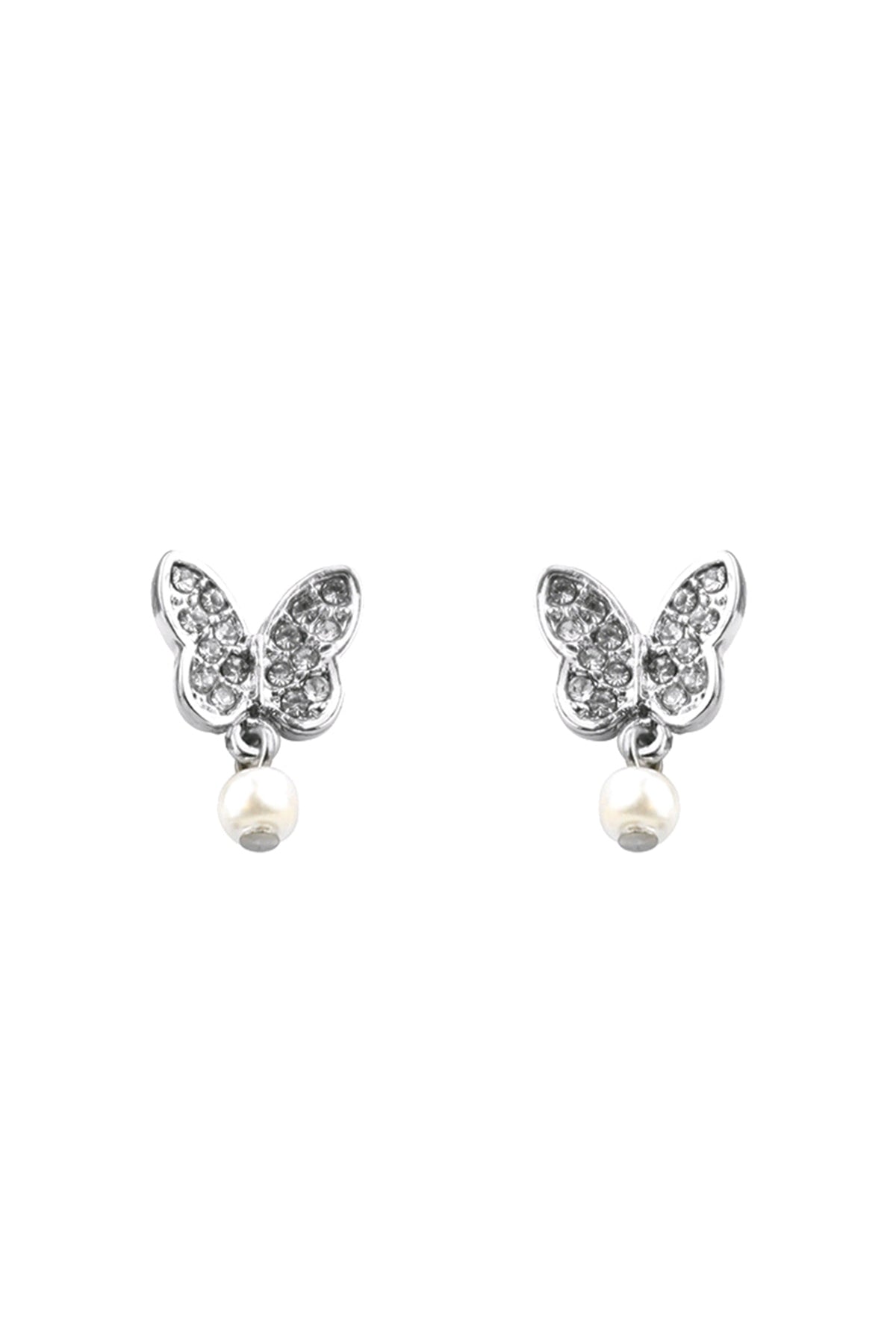 Butterfly Pearl Dangle Earrings White Silver