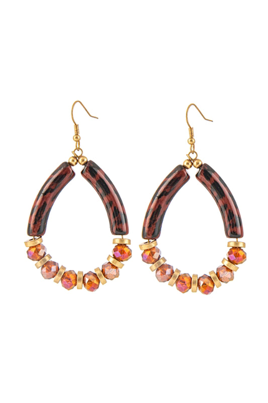 Acrylic Tube Teardrop Beads Fish Hook Earrings Leopard