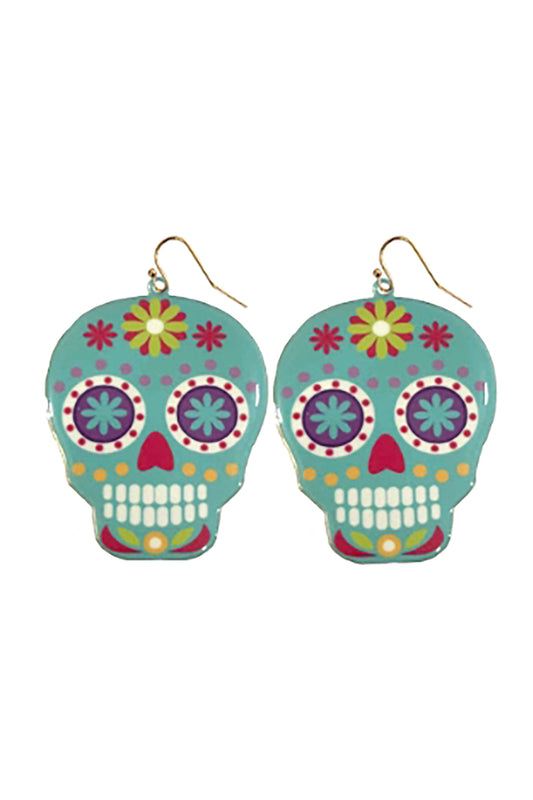 Halloween Sugar Skull Dangle Fish Hook Earrings Tur2uoise