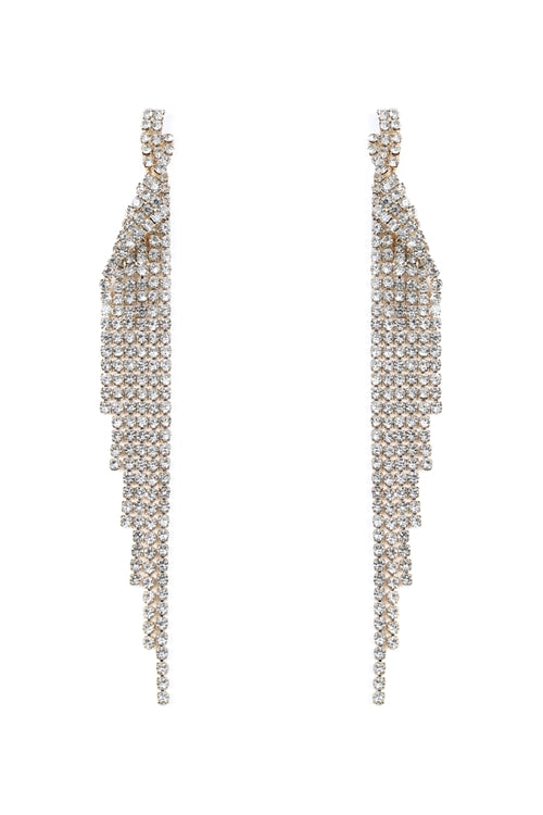 Rhinestone Wing Tassel Drop Earrings Crystal Silver