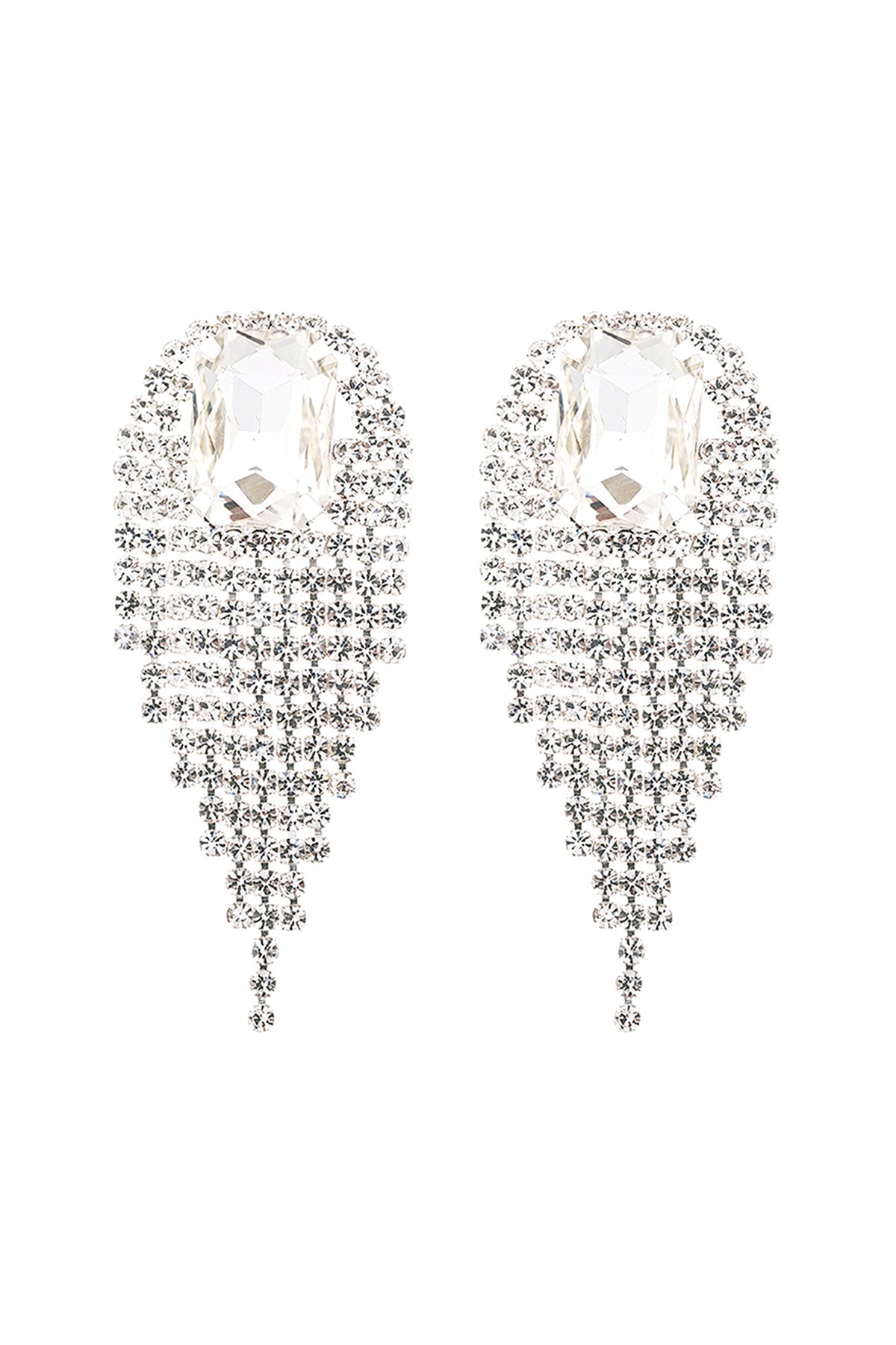 Rhinestone S2uare Fringe Tassel Earrings