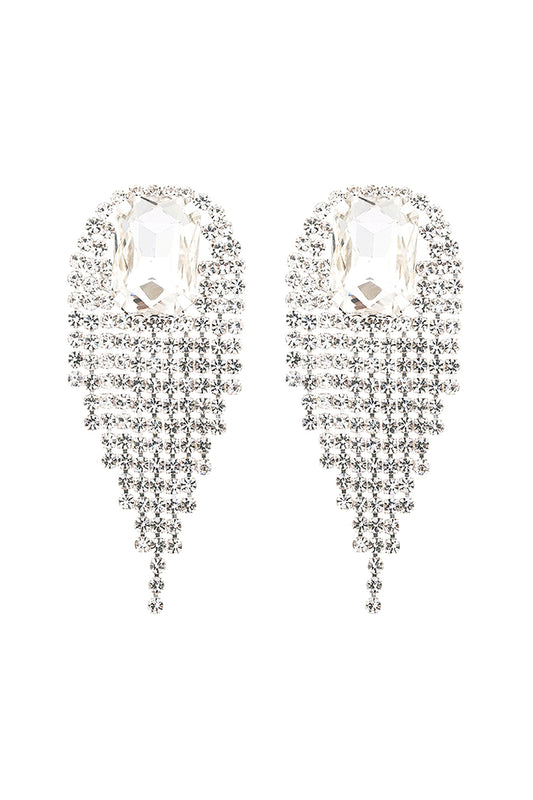 Rhinestone S2uare Fringe Tassel Earrings