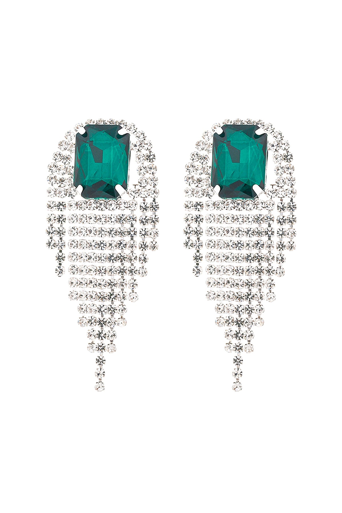 Rhinestone S2uare Fringe Tassel Earrings