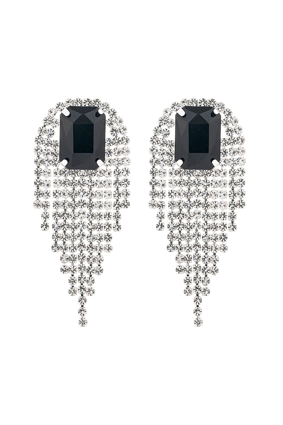 Rhinestone S2uare Fringe Tassel Earrings
