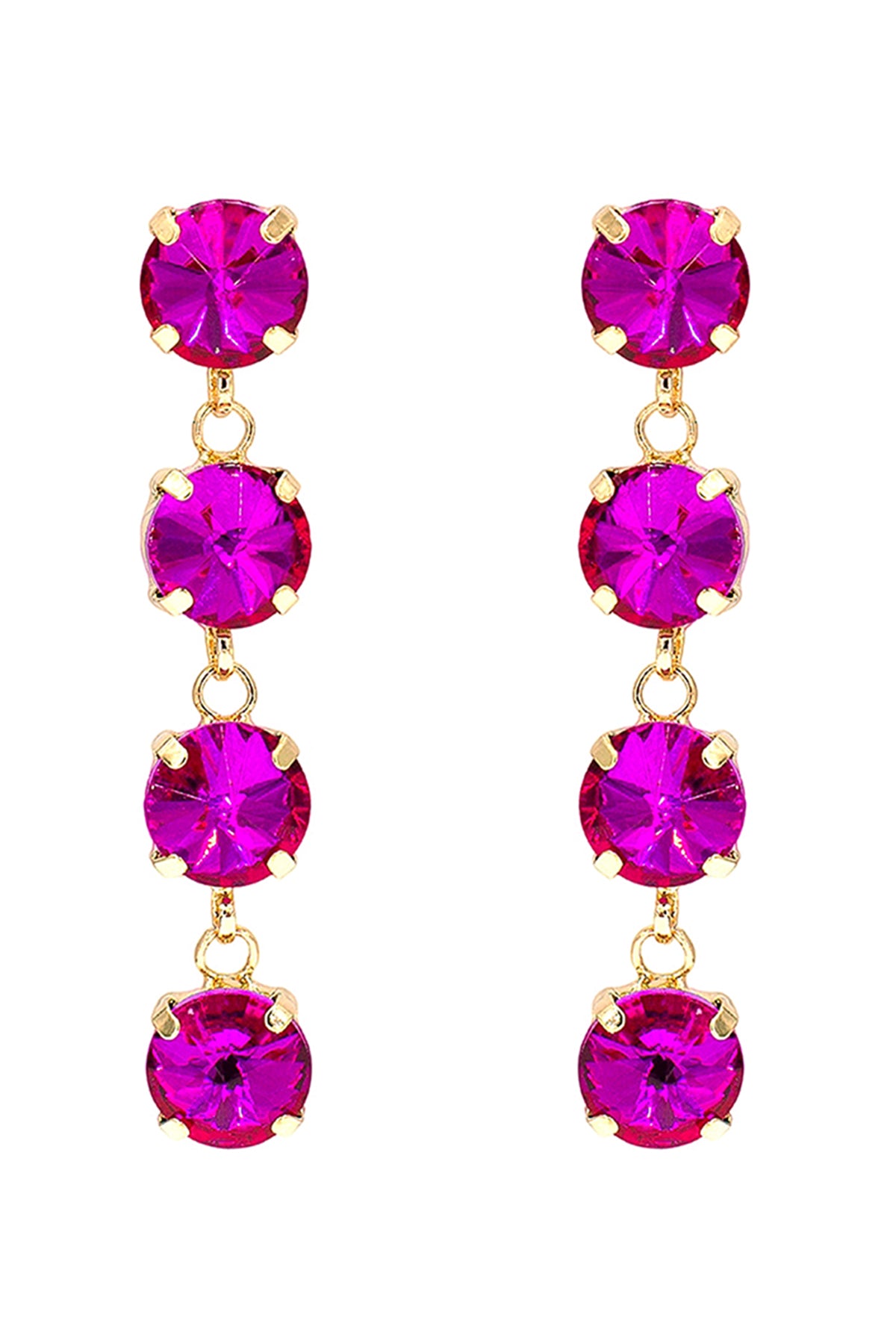 Four Rhinestone Dangling Earrings Fuchsia
