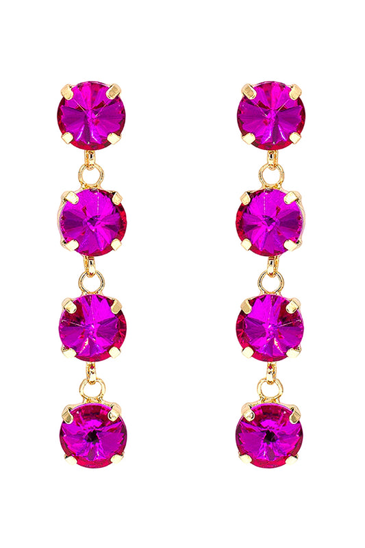 Four Rhinestone Dangling Earrings Fuchsia