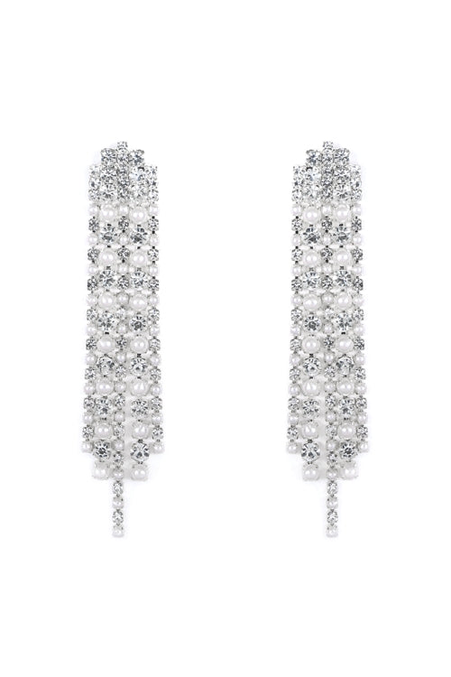 Rhinestone Pearl 5 Line Drop Earrings Crystal Gold