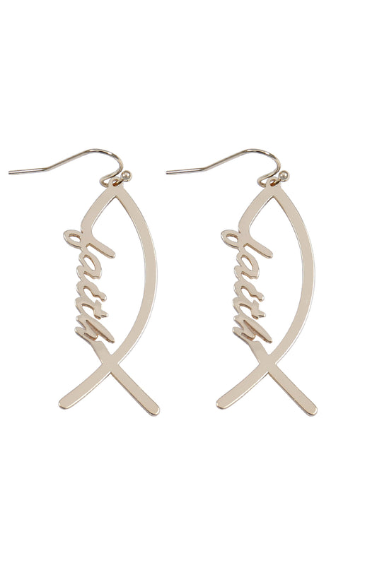 Faith Fish Hook Earrings Gold