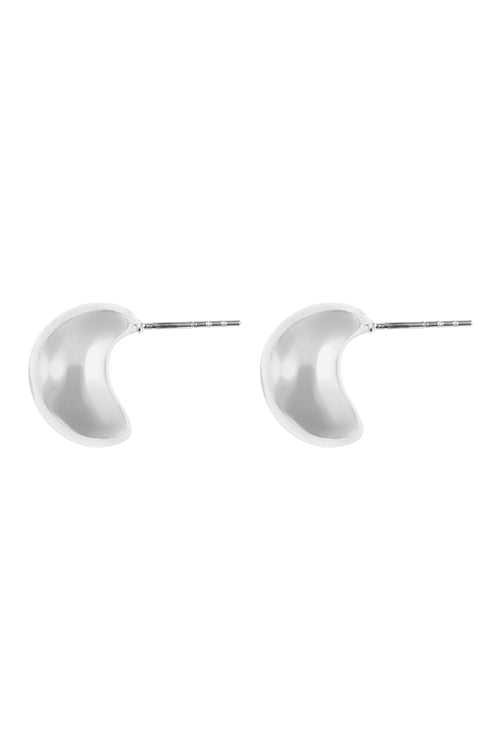Puffy Bean Stud Earrings Silver