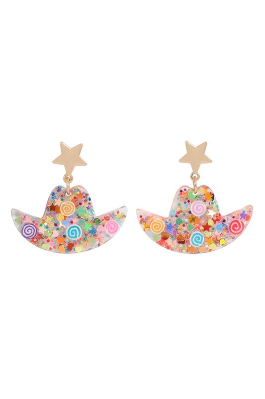 Cowboy Hat Resin Glitter Candy Stud Earrings