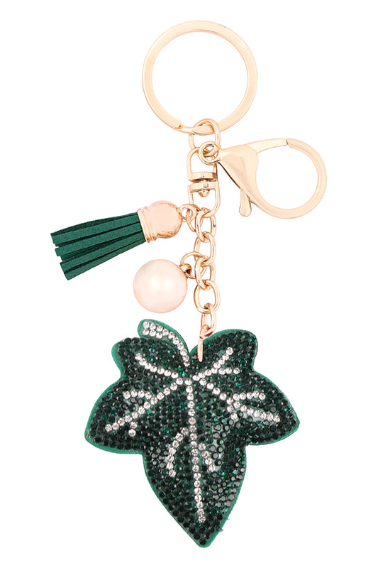 Rhinestone Crystal Christmas Leaf Keychain