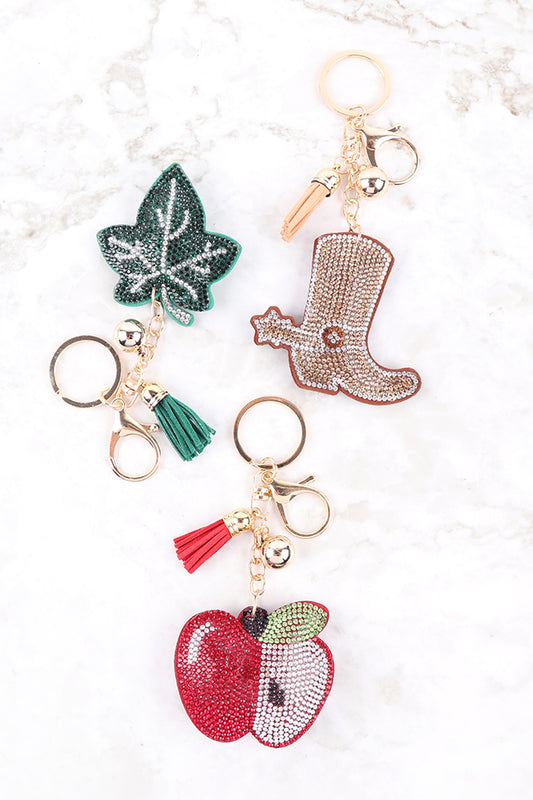 Rhinestone Crystal Christmas Leaf Keychain