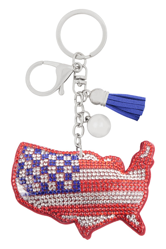 USA Map Suede Rhinestone Keychain