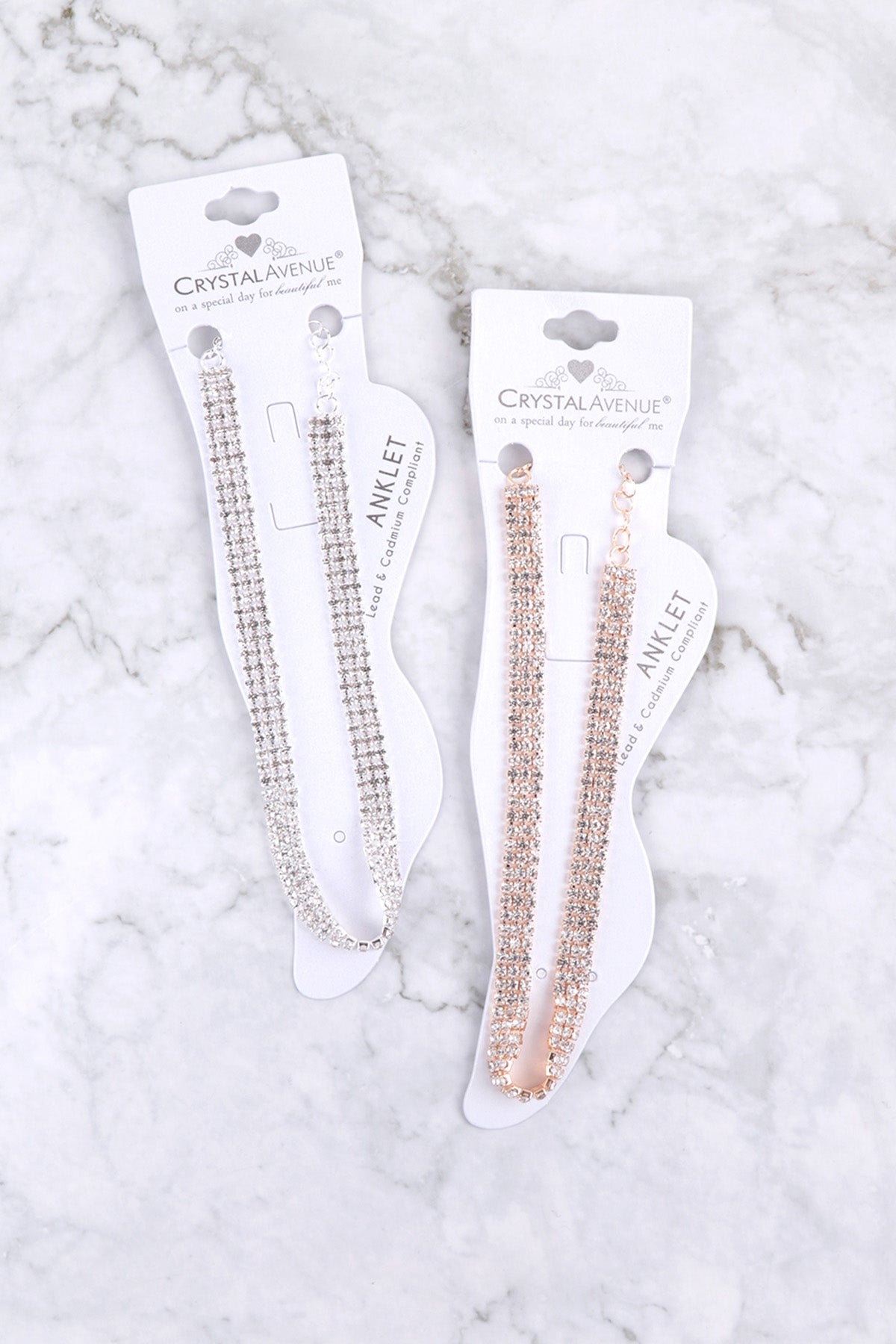 2mm Rhinestone 3 Row Anklet