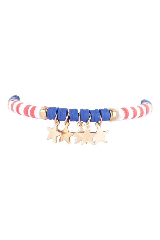 USA Flag Star Fimo Stretch Bracelet