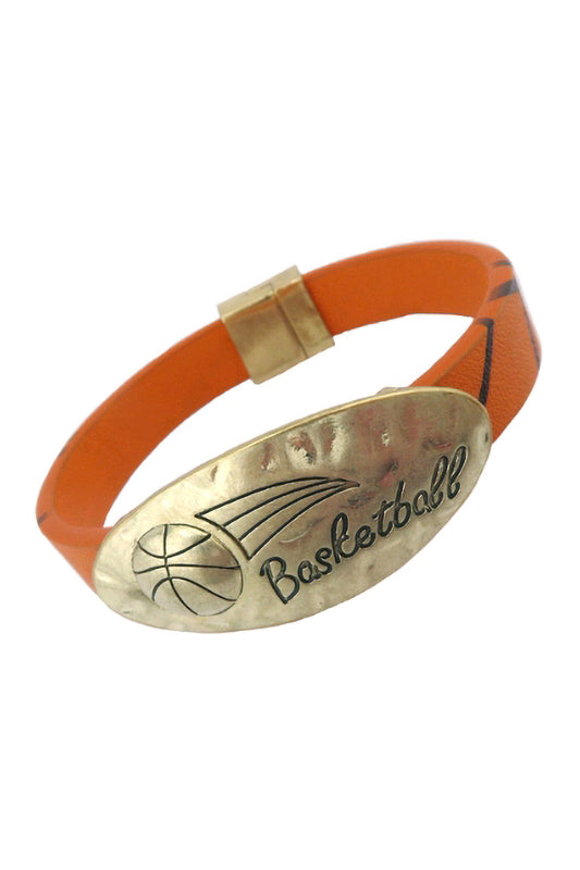 Sports Basketball Engraved Leather Bracelet