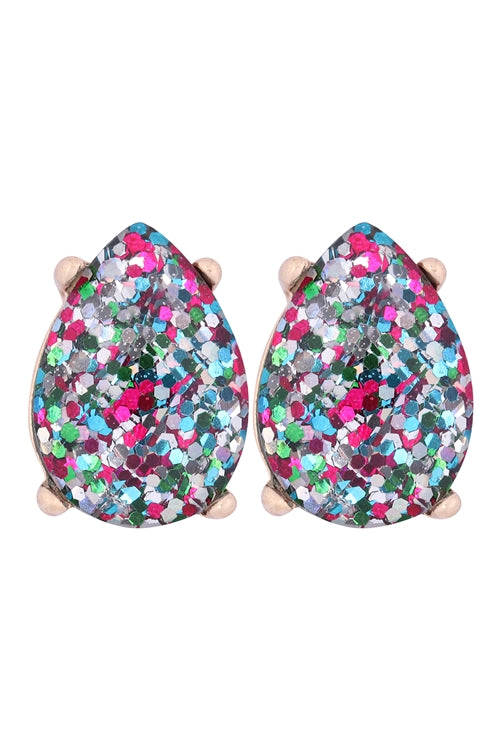 Glitter Epoxy Teardrop Post Earrings Multicolor