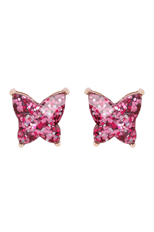 Butterfly Glitter Epoxy Earrings Fuchsia