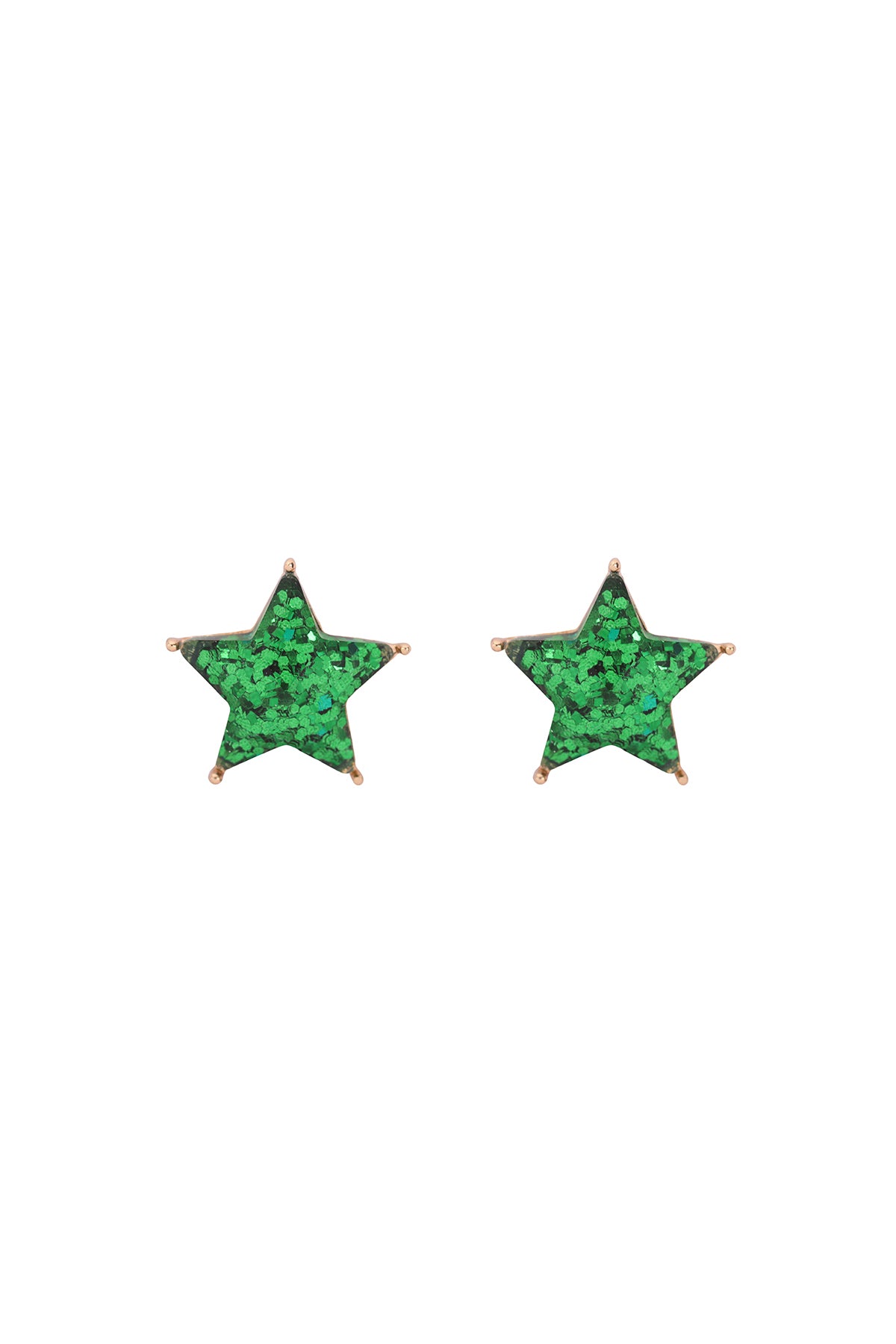 Star Glitter Epoxy Stud Earrings Green