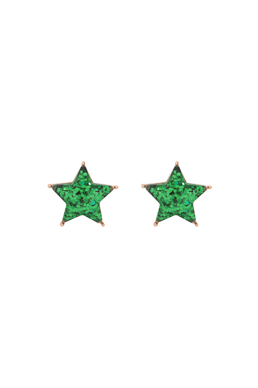 Star Glitter Epoxy Stud Earrings Green