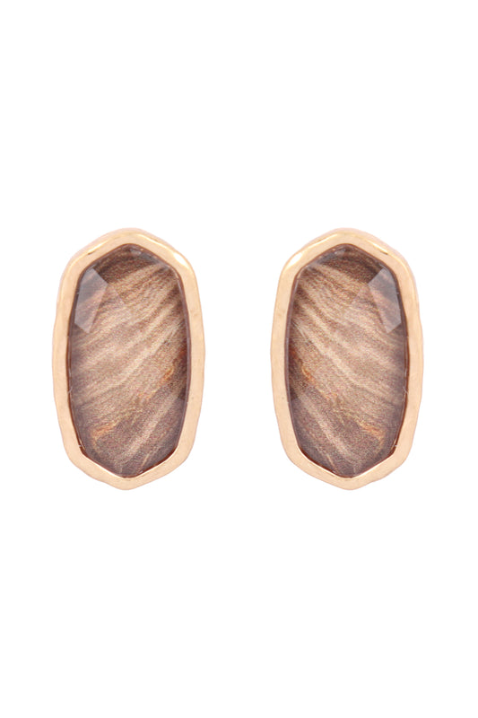 Agate Print Epoxy Stud Earrings Brown