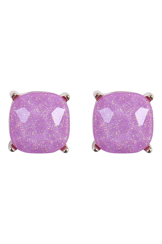 Cushion Cut Glitter Glass Epoxy Post Earrings