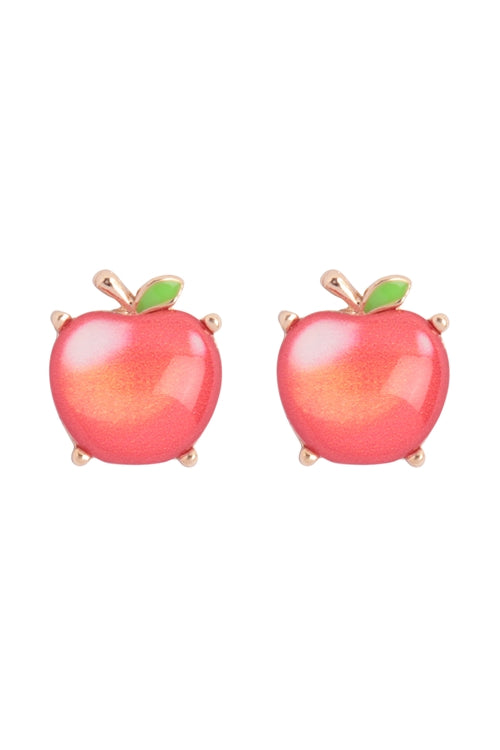 Apple Print Epoxy Stud Earrings Green