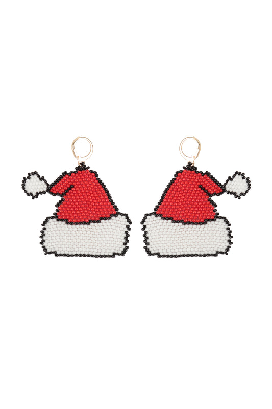 Christmas Santa Hat Seed Bead Dangle Earrings Multicolor